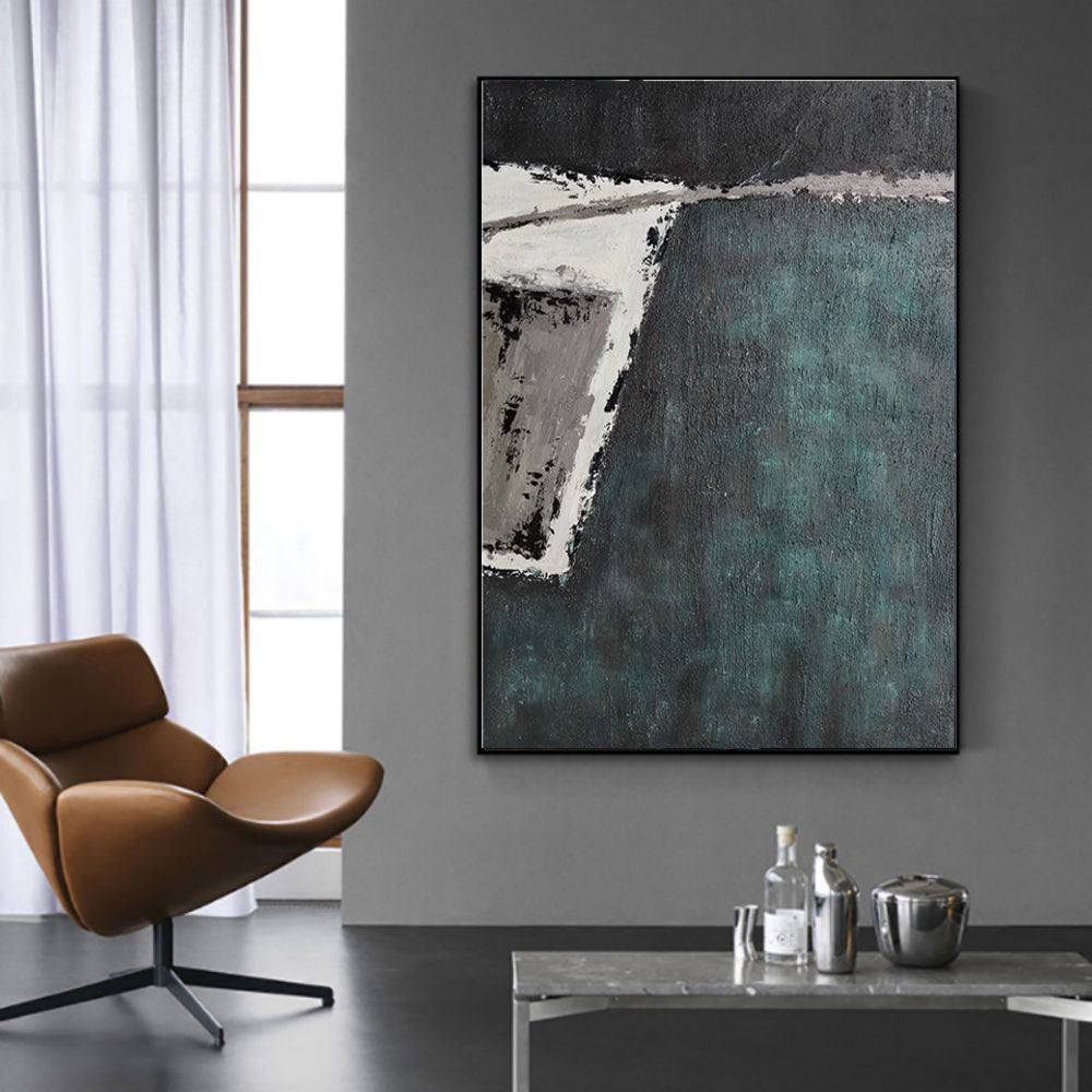 Large Abstract Handmade Painting Retro Green Texture Abstract Wall Art  Wabi-sabi Modern Home Living Room Decor