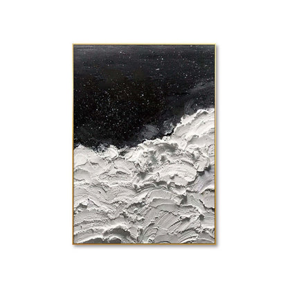 Handmade Thick Abstract Oil Painting Canvas Wall Art Decoration Modern New Design Origianl Art Oceans Of Stars Black And White Seawave Wall Art Decor For Home Decor Rolled Frameless Painting