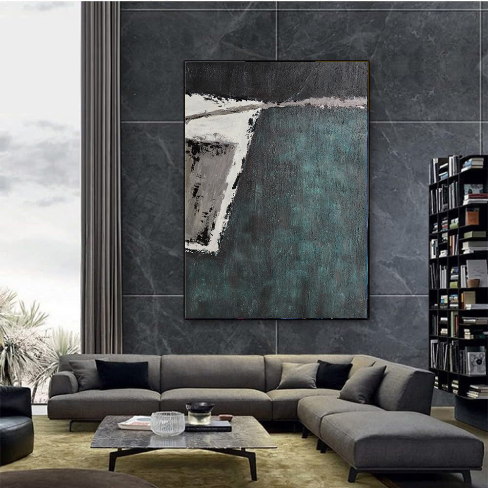 Large Abstract Handmade Painting Retro Green Texture Abstract Wall Art  Wabi-sabi Modern Home Living Room Decor