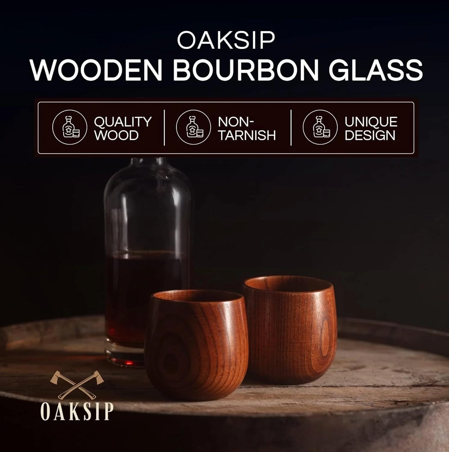 The Original Charred Wooden Bourbon Drinking Glass Bourbon Gifts for Men | Whiskey Glasses For Dad | Great Whiskey Gifts for Men Who Have Everything | Perfect Presents For Boyfriend or Dad (2 Pack)