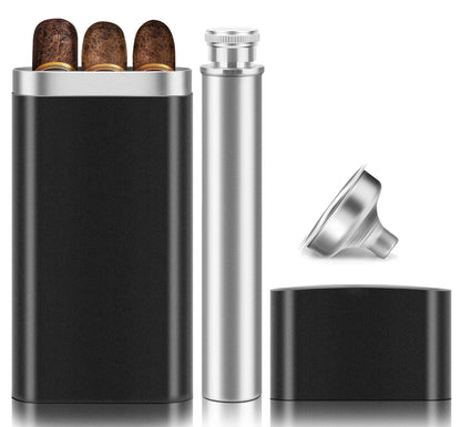 Stainless Steel Cigar Case with Removable Hip Flask, 2pcs Holder Cigar Tube, Travel Cases, Cigars accessary, Christmas gift for Women Men