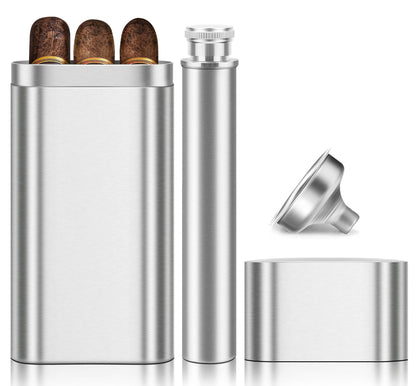 Stainless Steel Cigar Case with Removable Hip Flask, 2pcs Holder Cigar Tube, Travel Cases, Cigars accessary, Christmas gift for Women Men