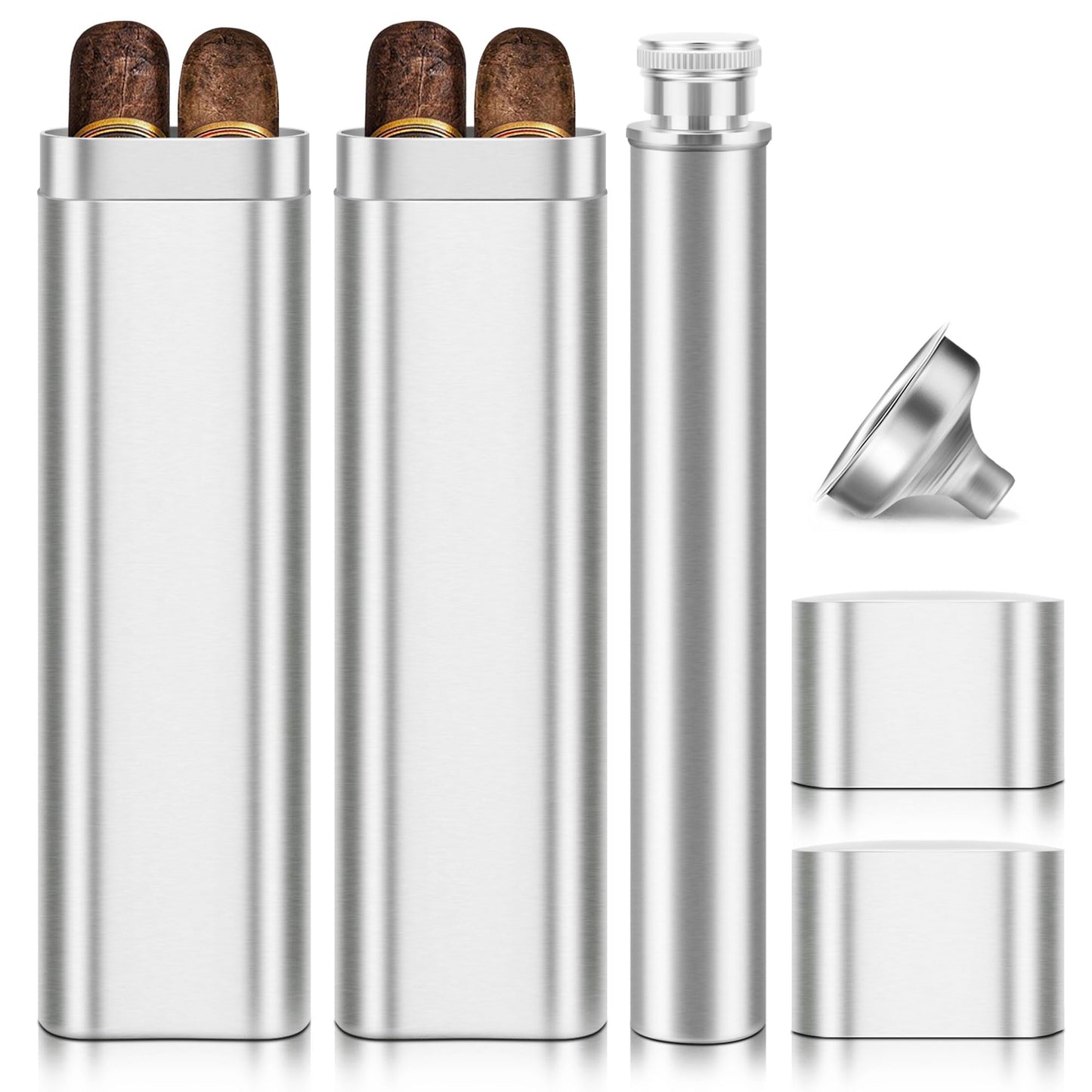 Stainless Steel Cigar Case with Removable Hip Flask, 2pcs Holder Cigar Tube, Travel Cases, Cigars accessary, Christmas gift for Women Men