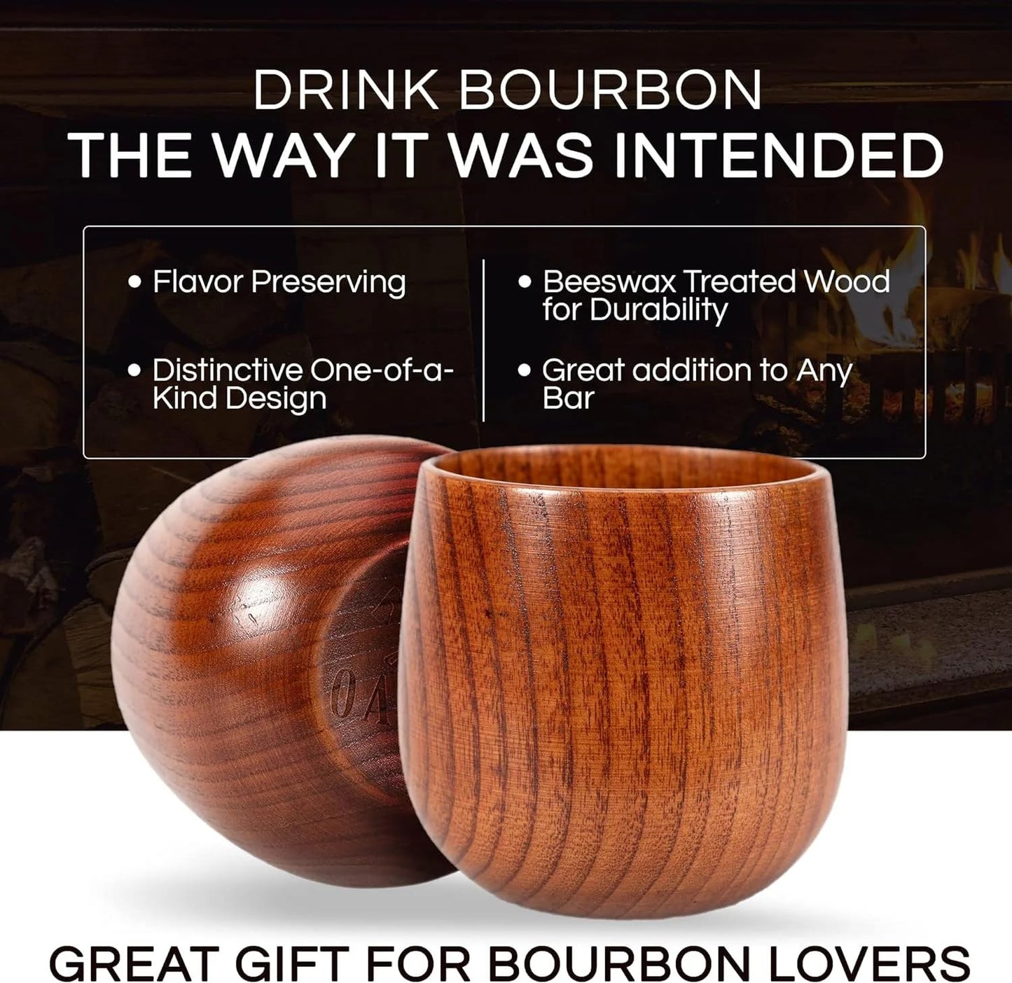 The Original Charred Wooden Bourbon Drinking Glass Bourbon Gifts for Men | Whiskey Glasses For Dad | Great Whiskey Gifts for Men Who Have Everything | Perfect Presents For Boyfriend or Dad (2 Pack)