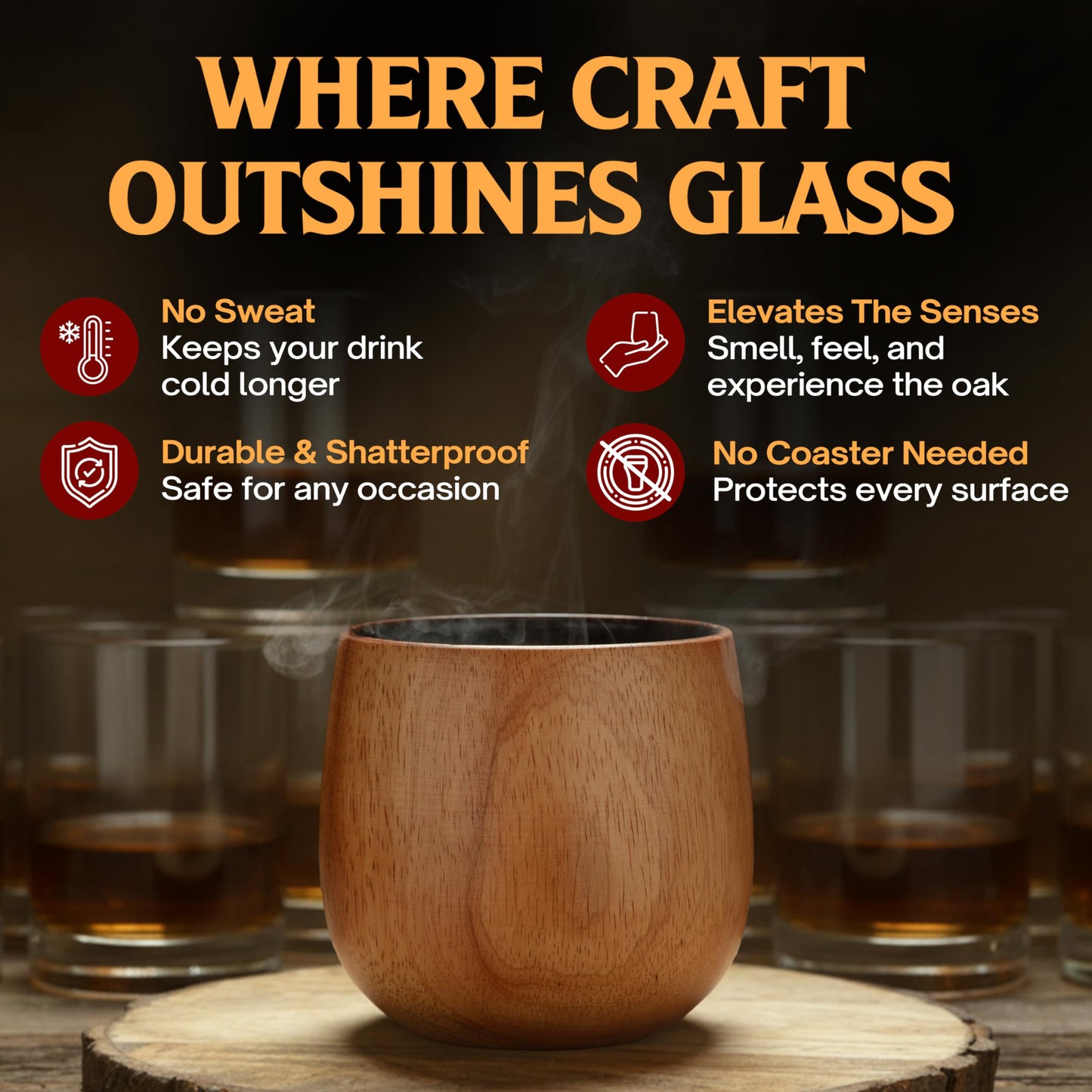 The Original Charred Wooden Bourbon Drinking Glass Bourbon Gifts for Men | Whiskey Glasses For Dad | Great Whiskey Gifts for Men Who Have Everything | Perfect Presents For Boyfriend or Dad (2 Pack)