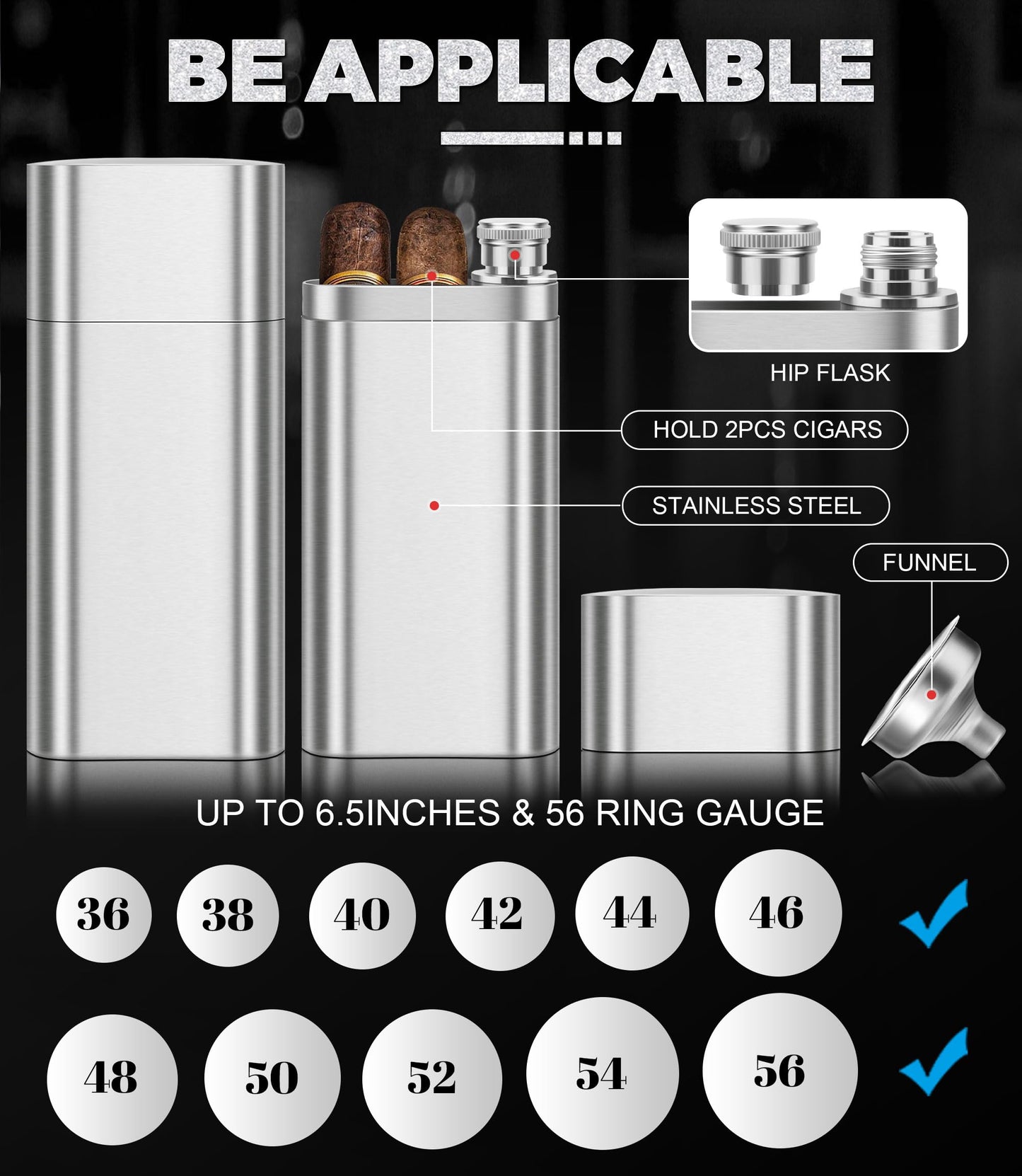 Stainless Steel Cigar Case with Removable Hip Flask, 2pcs Holder Cigar Tube, Travel Cases, Cigars accessary, Christmas gift for Women Men