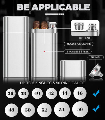 Stainless Steel Cigar Case with Removable Hip Flask, 2pcs Holder Cigar Tube, Travel Cases, Cigars accessary, Christmas gift for Women Men