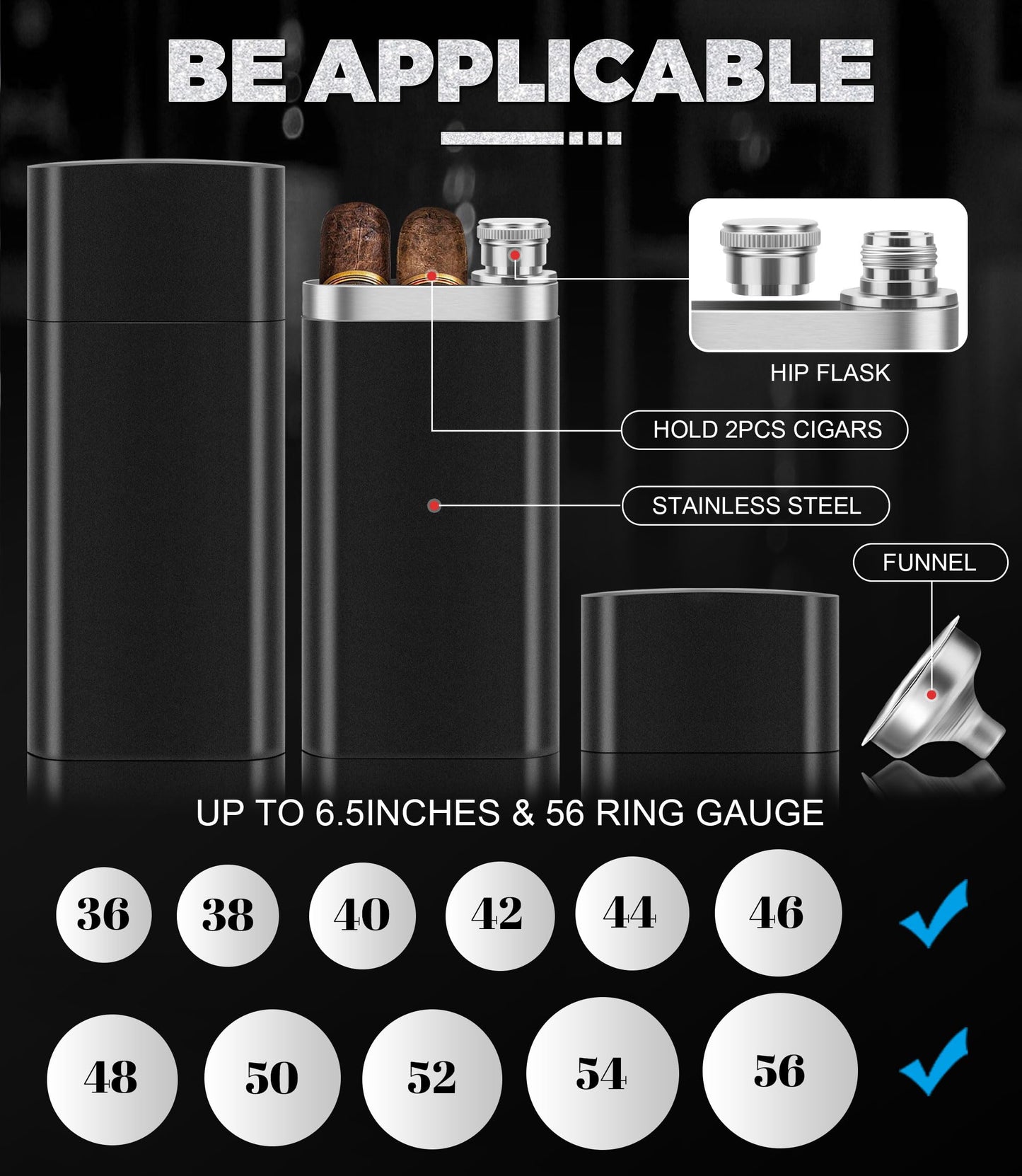 Stainless Steel Cigar Case with Removable Hip Flask, 2pcs Holder Cigar Tube, Travel Cases, Cigars accessary, Christmas gift for Women Men