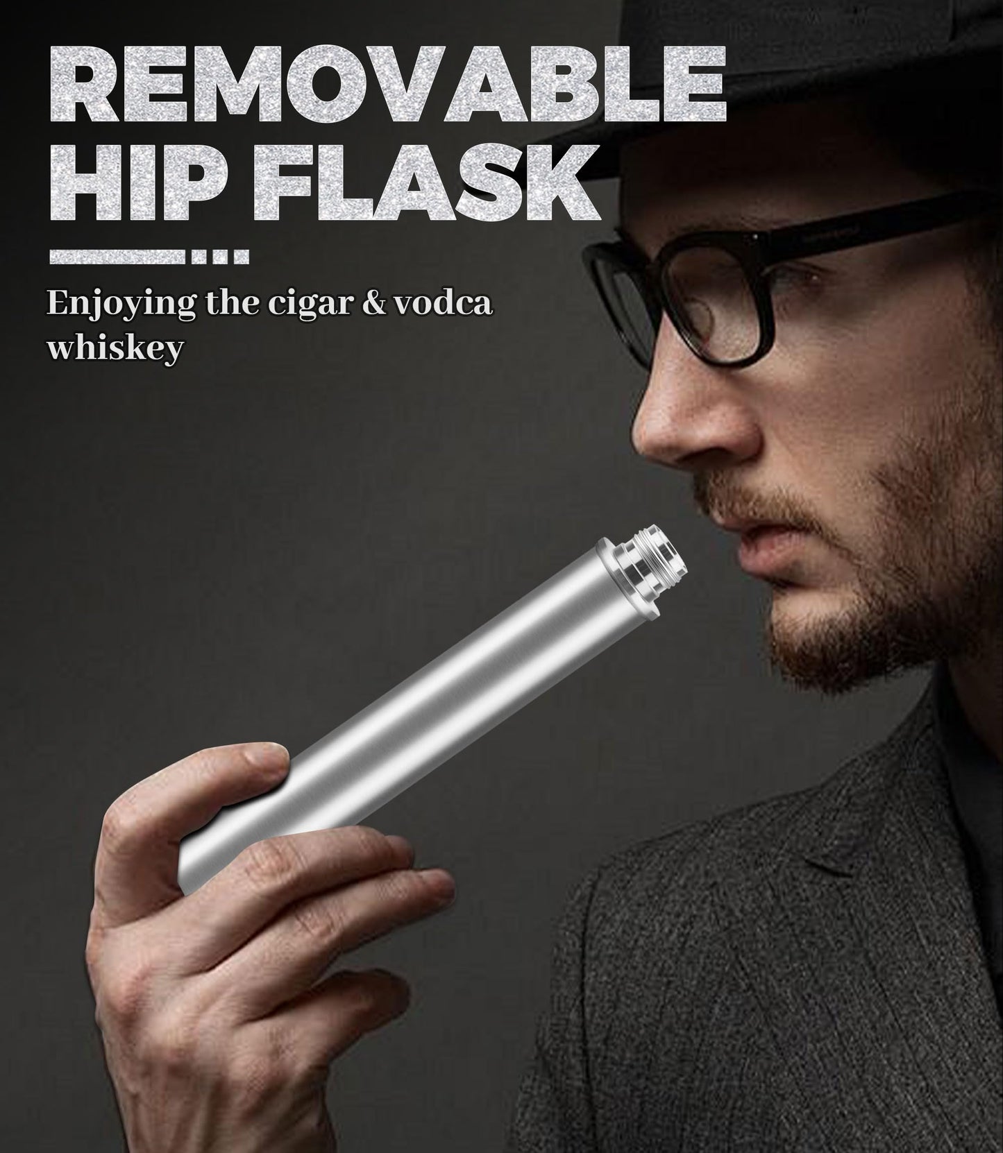 Stainless Steel Cigar Case with Removable Hip Flask, 2pcs Holder Cigar Tube, Travel Cases, Cigars accessary, Christmas gift for Women Men