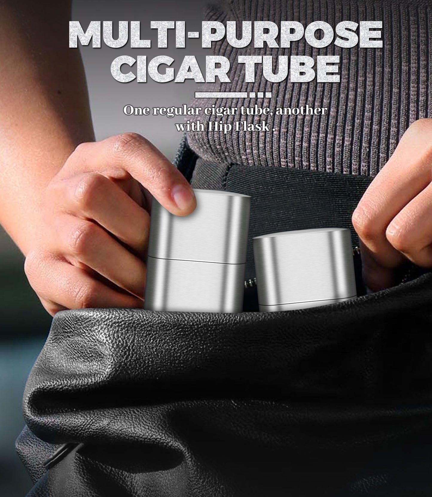 Stainless Steel Cigar Case with Removable Hip Flask, 2pcs Holder Cigar Tube, Travel Cases, Cigars accessary, Christmas gift for Women Men