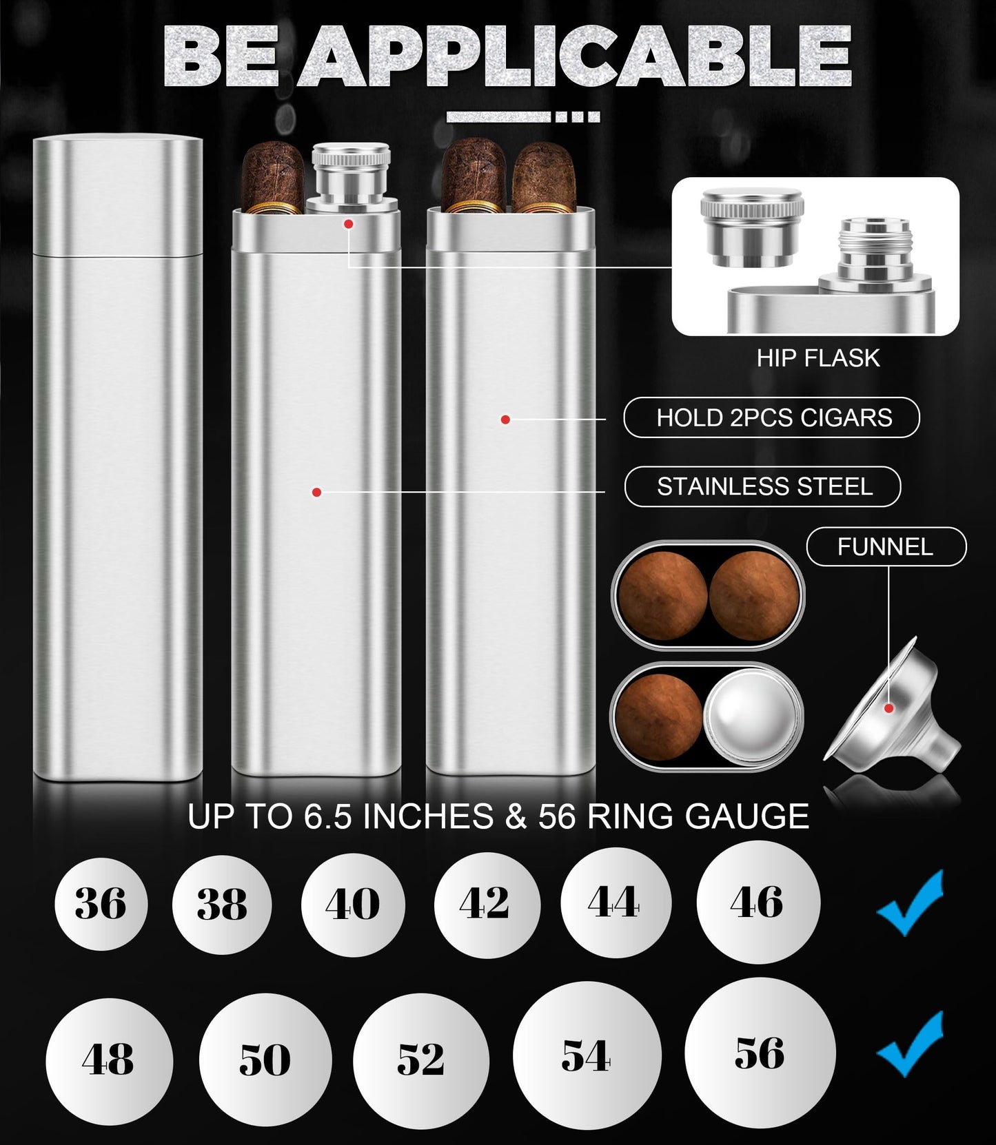 Stainless Steel Cigar Case with Removable Hip Flask, 2pcs Holder Cigar Tube, Travel Cases, Cigars accessary, Christmas gift for Women Men