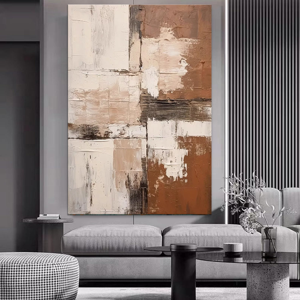 Large Abstract Handmade Painting Brown Textured Wall Art Minimalist Wabi-sabi Modern Home Living Room Decor