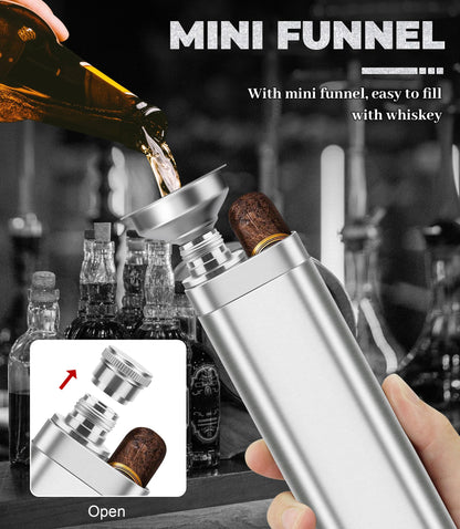 Stainless Steel Cigar Case with Removable Hip Flask, 2pcs Holder Cigar Tube, Travel Cases, Cigars accessary, Christmas gift for Women Men