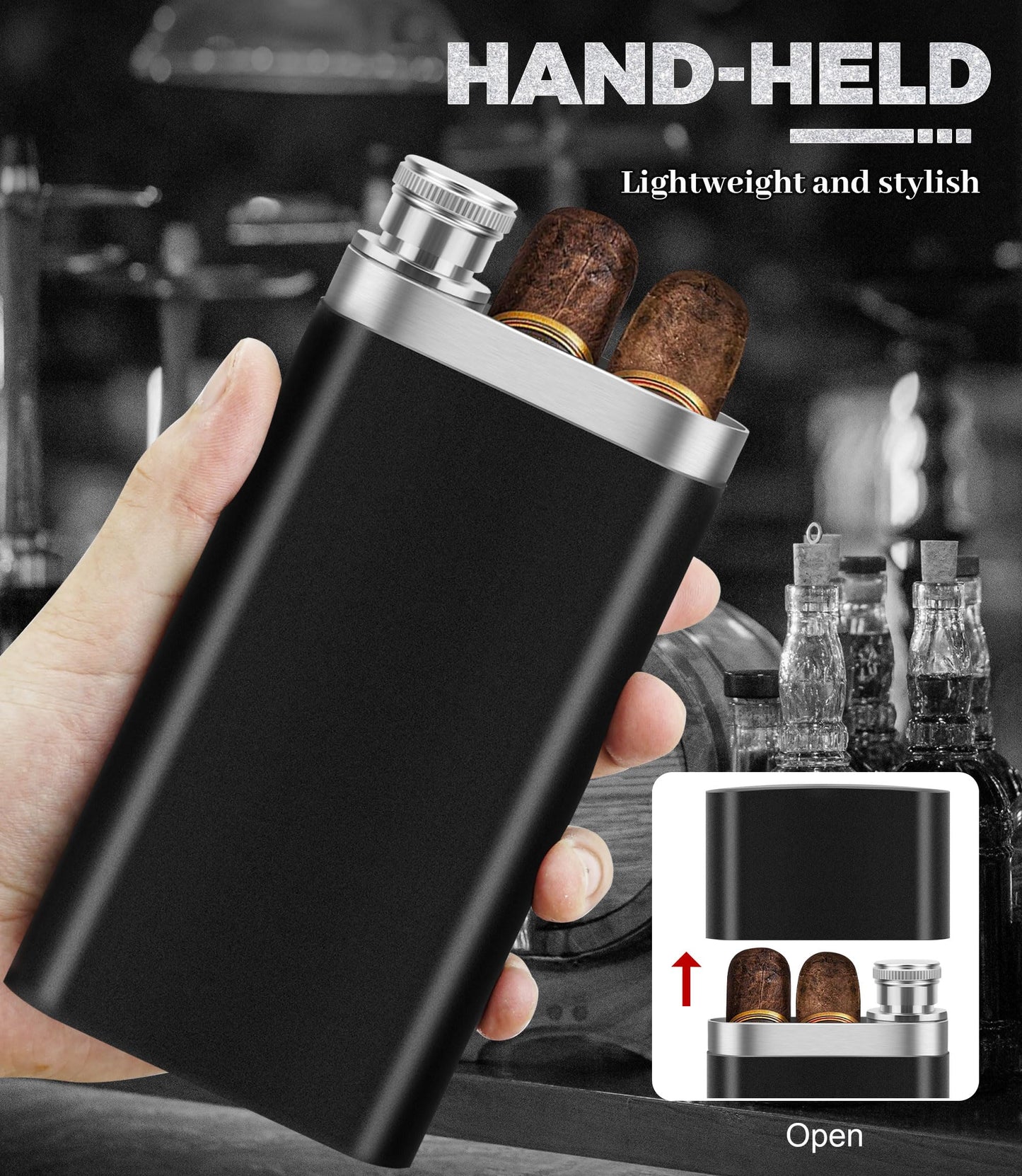 Stainless Steel Cigar Case with Removable Hip Flask, 2pcs Holder Cigar Tube, Travel Cases, Cigars accessary, Christmas gift for Women Men