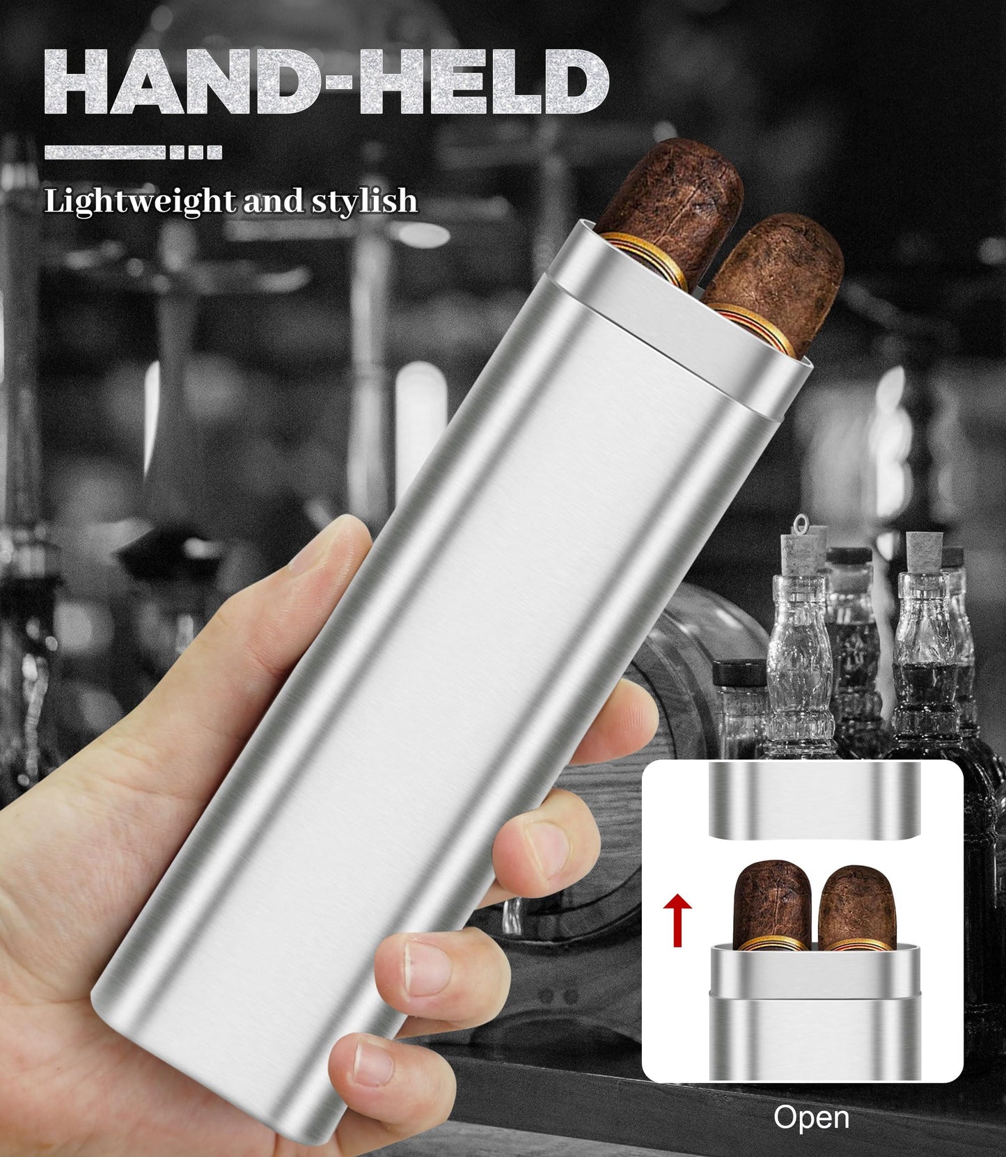 Stainless Steel Cigar Case with Removable Hip Flask, 2pcs Holder Cigar Tube, Travel Cases, Cigars accessary, Christmas gift for Women Men