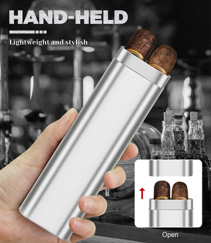 Stainless Steel Cigar Case with Removable Hip Flask, 2pcs Holder Cigar Tube, Travel Cases, Cigars accessary, Christmas gift for Women Men