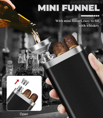 Stainless Steel Cigar Case with Removable Hip Flask, 2pcs Holder Cigar Tube, Travel Cases, Cigars accessary, Christmas gift for Women Men