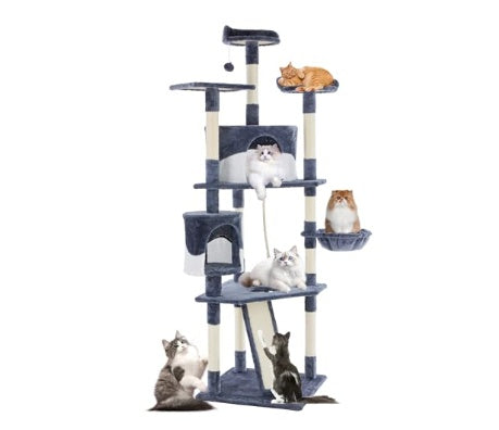 79-inch Cat Tree Tower, Large Multi-story Cat Climbing Tower, Natural Sisal Grabber Posts, Extended Platform, Hammock