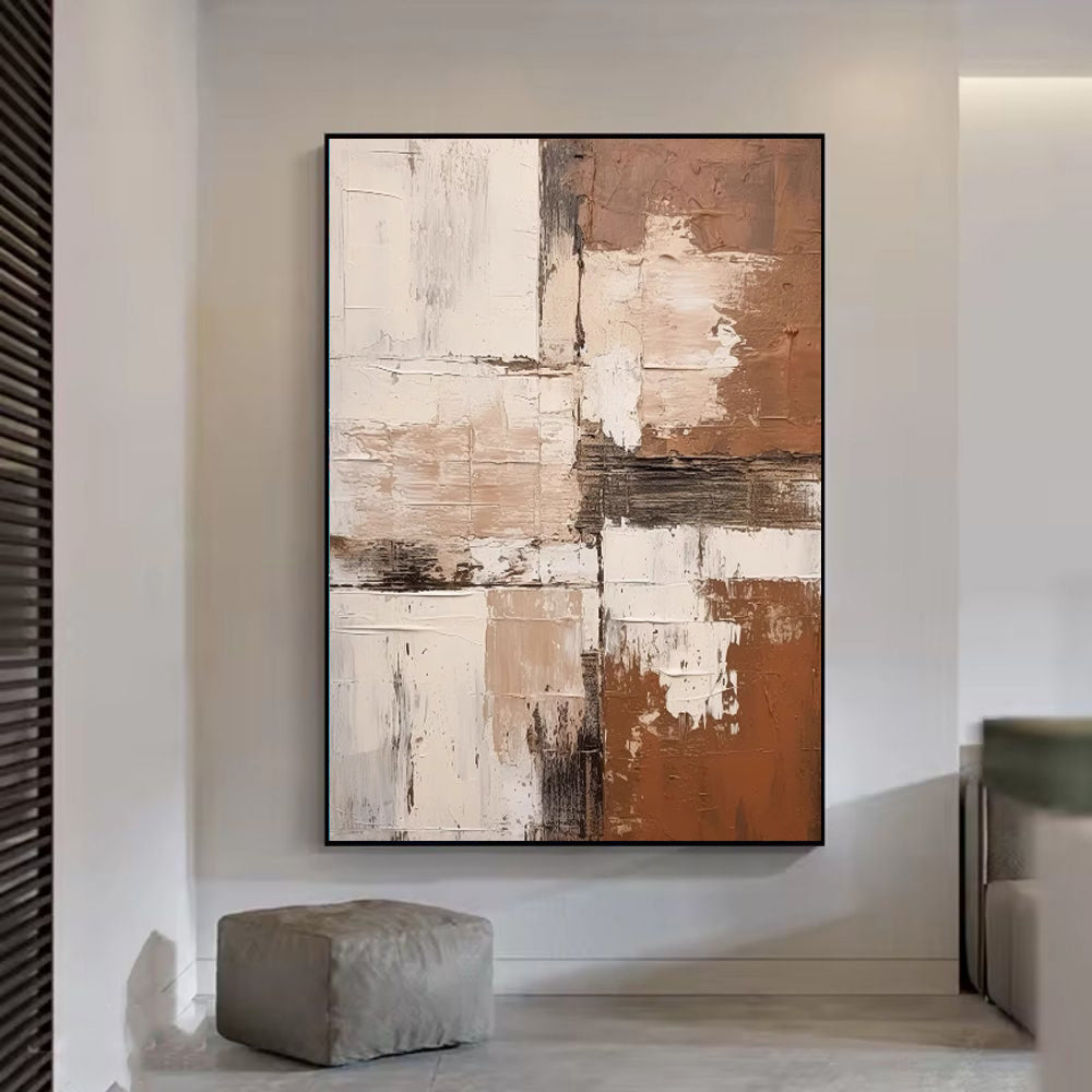Large Abstract Handmade Painting Brown Textured Wall Art Minimalist Wabi-sabi Modern Home Living Room Decor