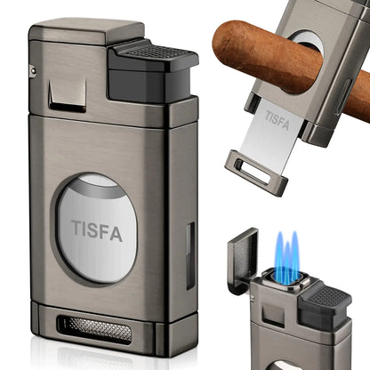 TISFA Triple Jet Cigar Torch with Cutter - Gray