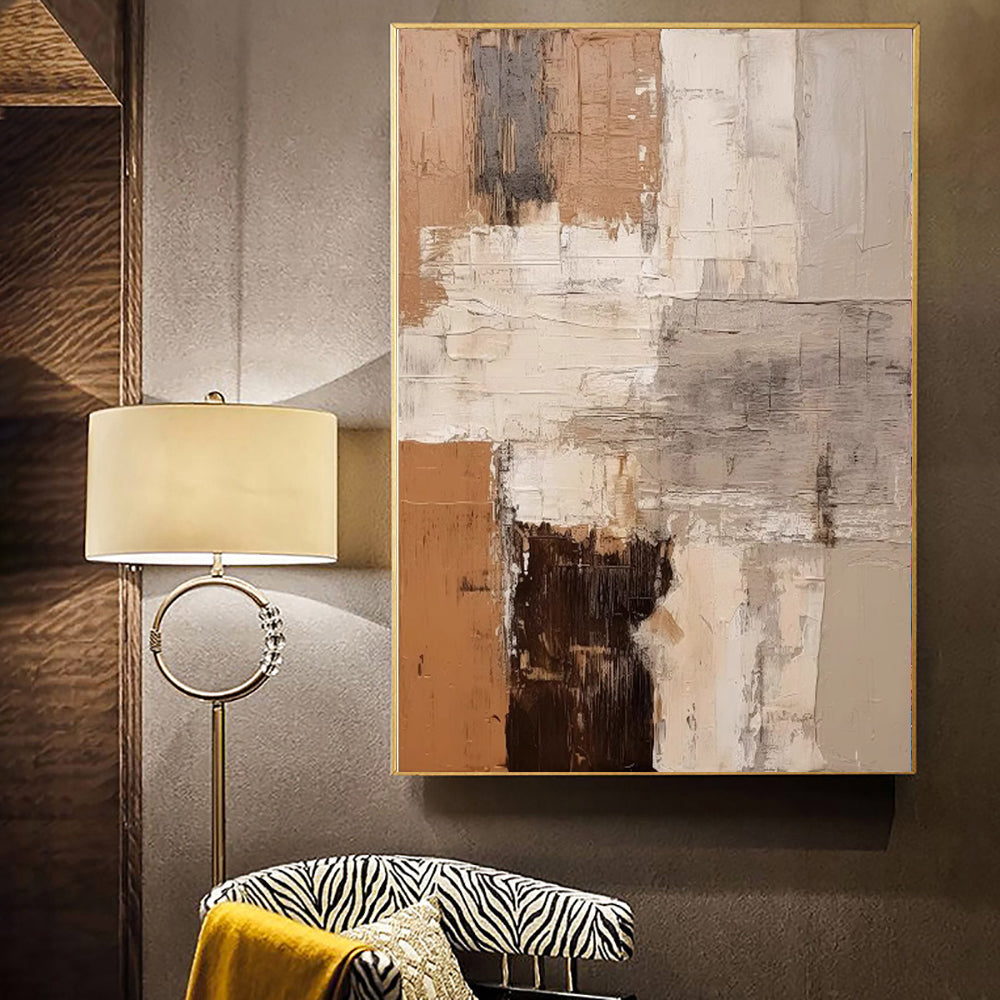 Large Abstract Handmade Painting Brown Textured Wall Art Minimalist Wabi-sabi Modern Home Living Room Decor