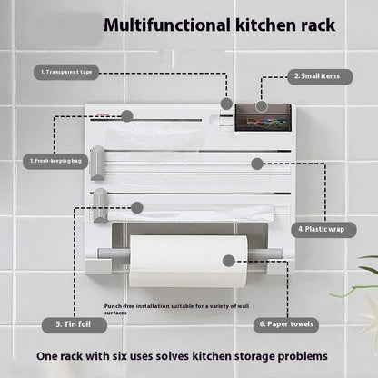 Kitchen Multi-functional Shelf Wall-mounted Plastic Wrap Storage Box