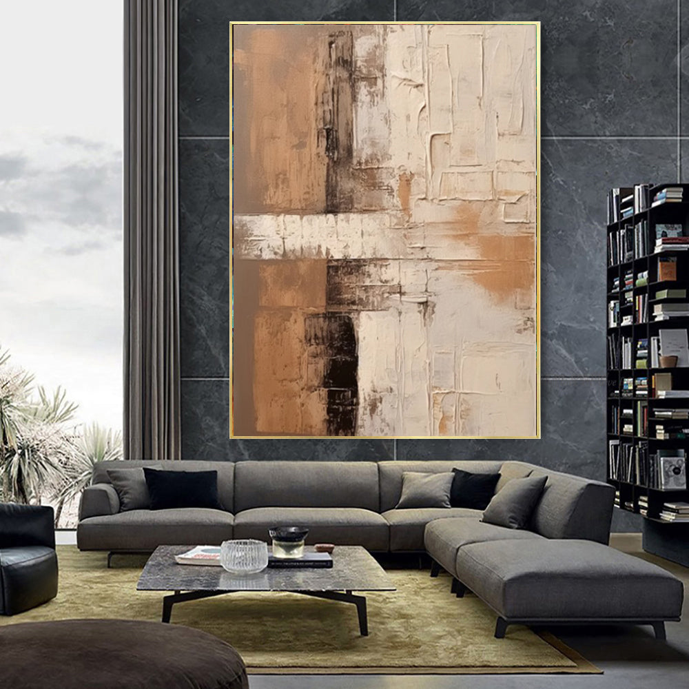 Large Abstract Handmade Painting Brown Textured Wall Art Minimalist Wabi-sabi Modern Home Living Room Decor