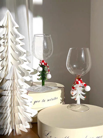 Handblown Christmas Tree Wine Glasses Set of 2 Pcs