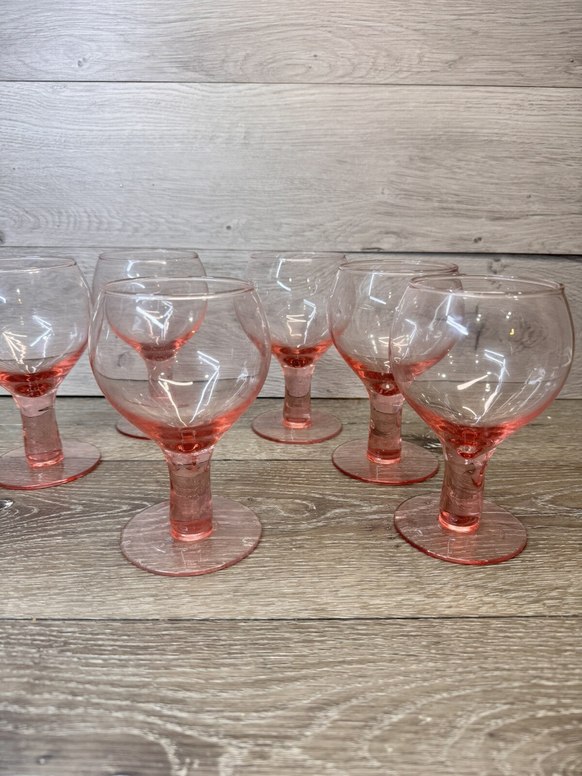 Vintage Pink Water Goblets or Wine Stems 12 Oz 6.25” Tall ~Set Of 7