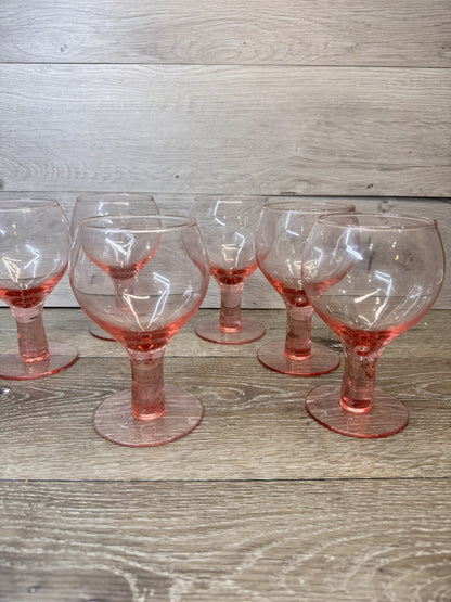 Vintage Pink Water Goblets or Wine Stems 12 Oz 6.25” Tall ~Set Of 7