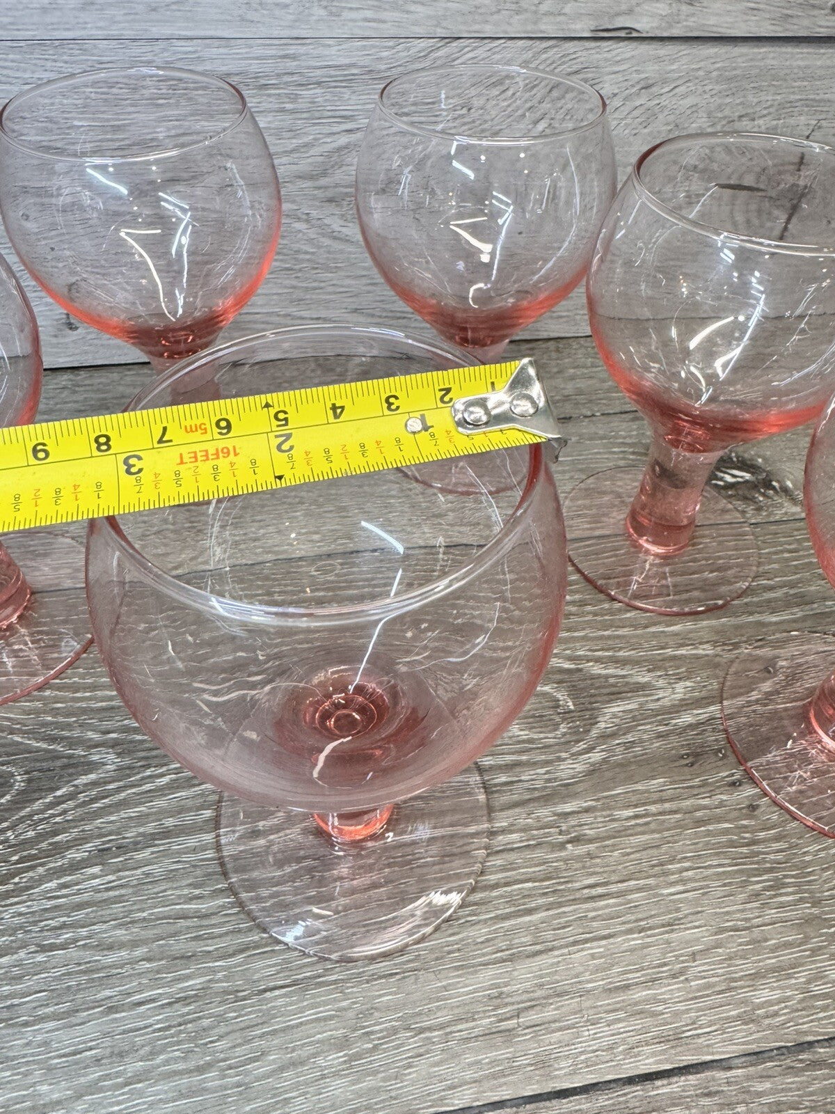 Vintage Pink Water Goblets or Wine Stems 12 Oz 6.25” Tall ~Set Of 7