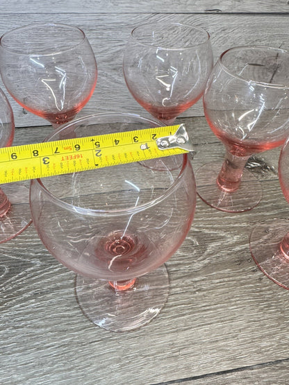 Vintage Pink Water Goblets or Wine Stems 12 Oz 6.25” Tall ~Set Of 7