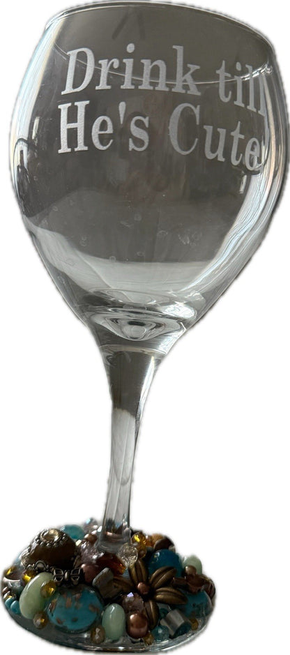 Jewelry Wine Glasses handcrafted with fine stones-Jewelry “Drink till he’s Cute”