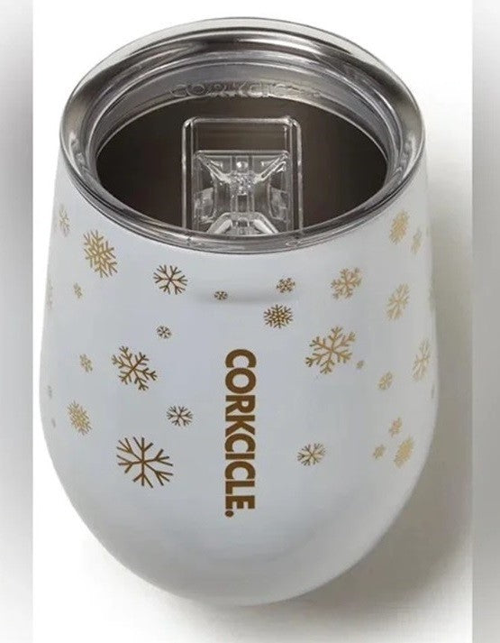 CORKCICLE "SNOWFALL WHITE" Christmas Holiday WIne Tumbler ** WHITE/GOLD ** NWT