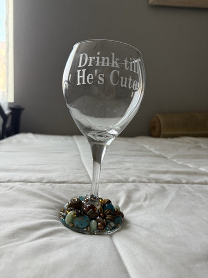 Jewelry Wine Glasses handcrafted with fine stones-Jewelry “Drink till he’s Cute”