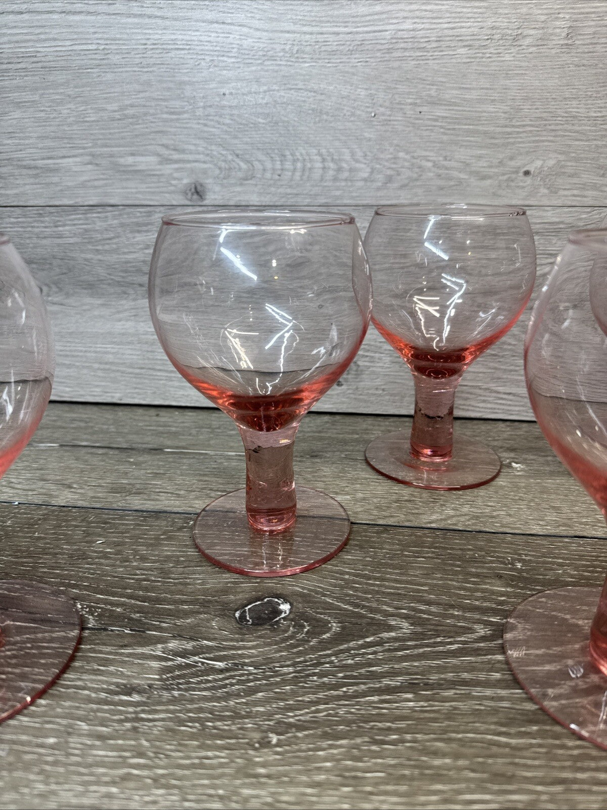 Vintage Pink Water Goblets or Wine Stems 12 Oz 6.25” Tall ~Set Of 7