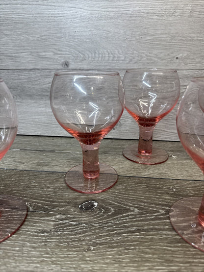 Vintage Pink Water Goblets or Wine Stems 12 Oz 6.25” Tall ~Set Of 7