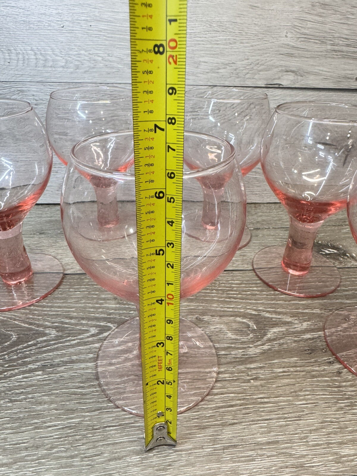 Vintage Pink Water Goblets or Wine Stems 12 Oz 6.25” Tall ~Set Of 7