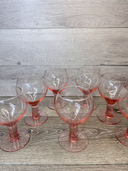 Vintage Pink Water Goblets or Wine Stems 12 Oz 6.25” Tall ~Set Of 7