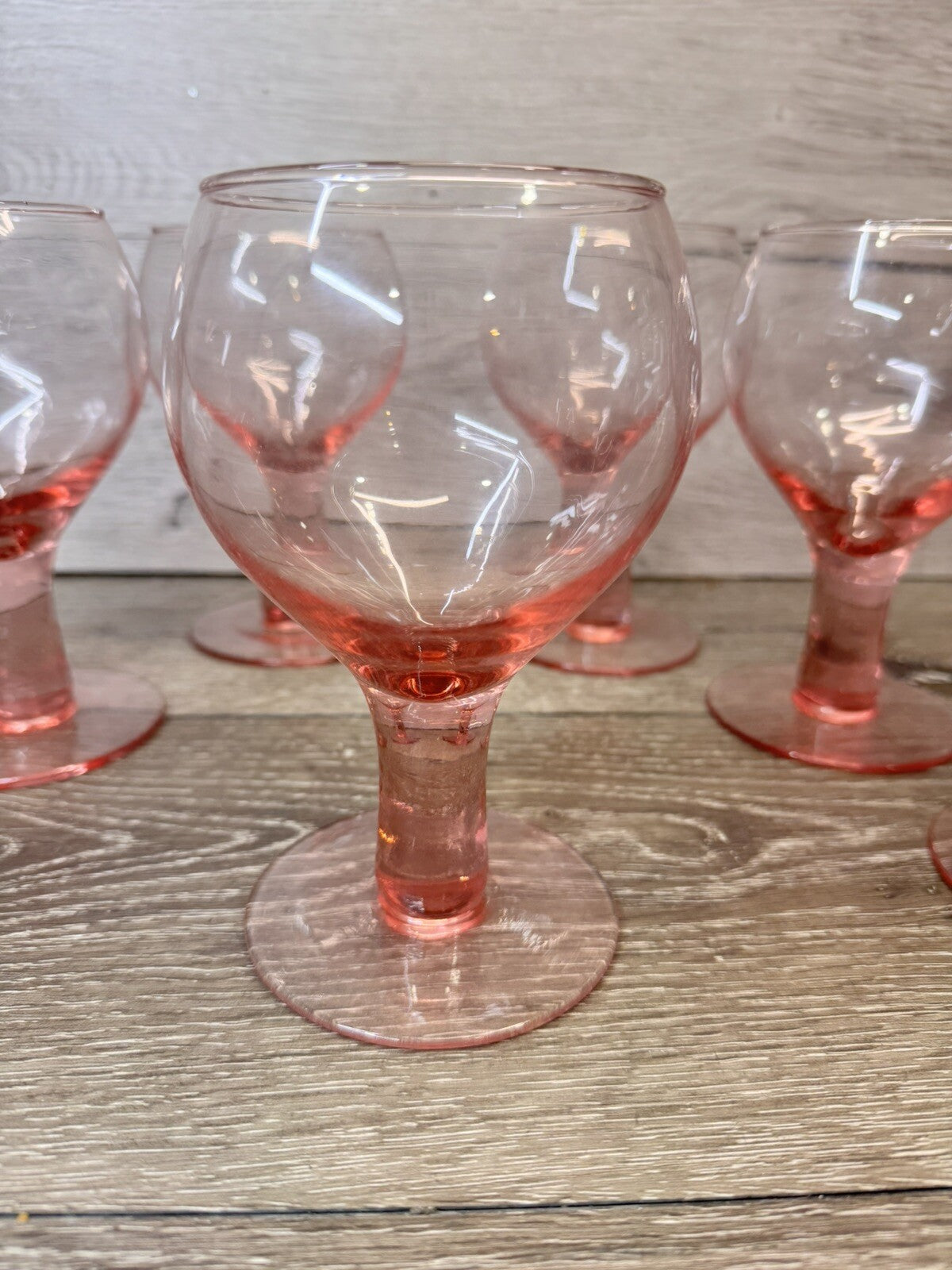 Vintage Pink Water Goblets or Wine Stems 12 Oz 6.25” Tall ~Set Of 7