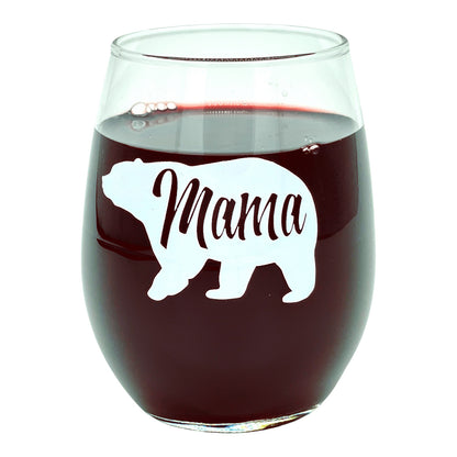 Mama Bear Wine Glass Funny Cute Best Mom of Boys Girls Cool Mother Novelty