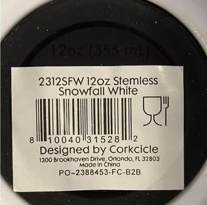 CORKCICLE "SNOWFALL WHITE" Christmas Holiday WIne Tumbler ** WHITE/GOLD ** NWT