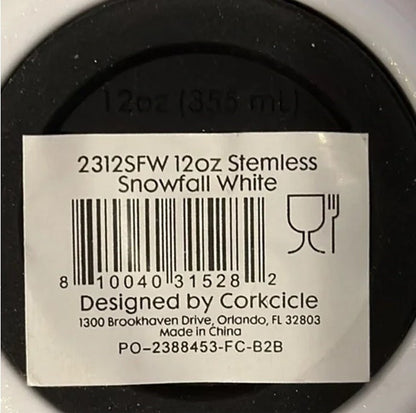 CORKCICLE "SNOWFALL WHITE" Christmas Holiday WIne Tumbler ** WHITE/GOLD ** NWT