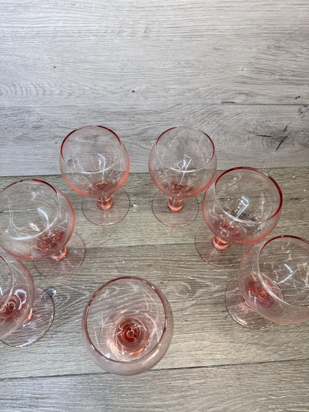 Vintage Pink Water Goblets or Wine Stems 12 Oz 6.25” Tall ~Set Of 7