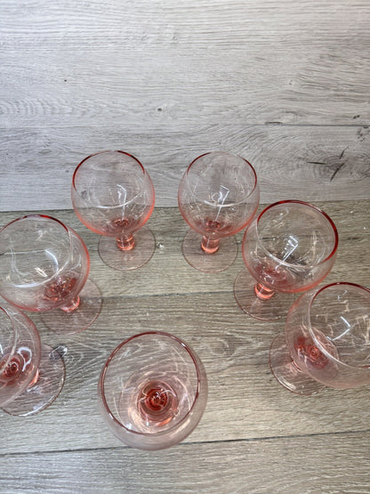 Vintage Pink Water Goblets or Wine Stems 12 Oz 6.25” Tall ~Set Of 7