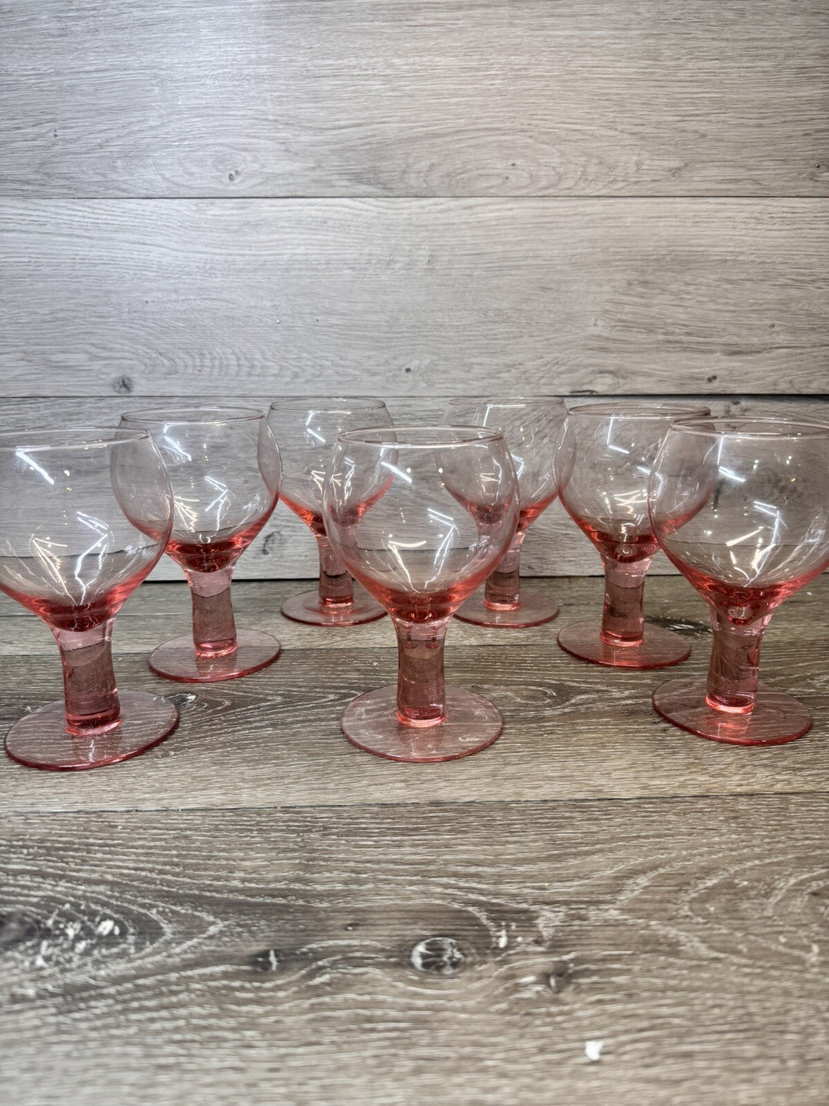 Vintage Pink Water Goblets or Wine Stems 12 Oz 6.25” Tall ~Set Of 7